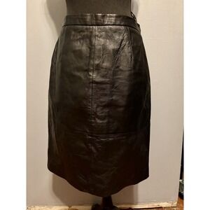 Vintage Terry Lewis Classic Luxuries Leather Skirt Womens Black Midi 90s Classic